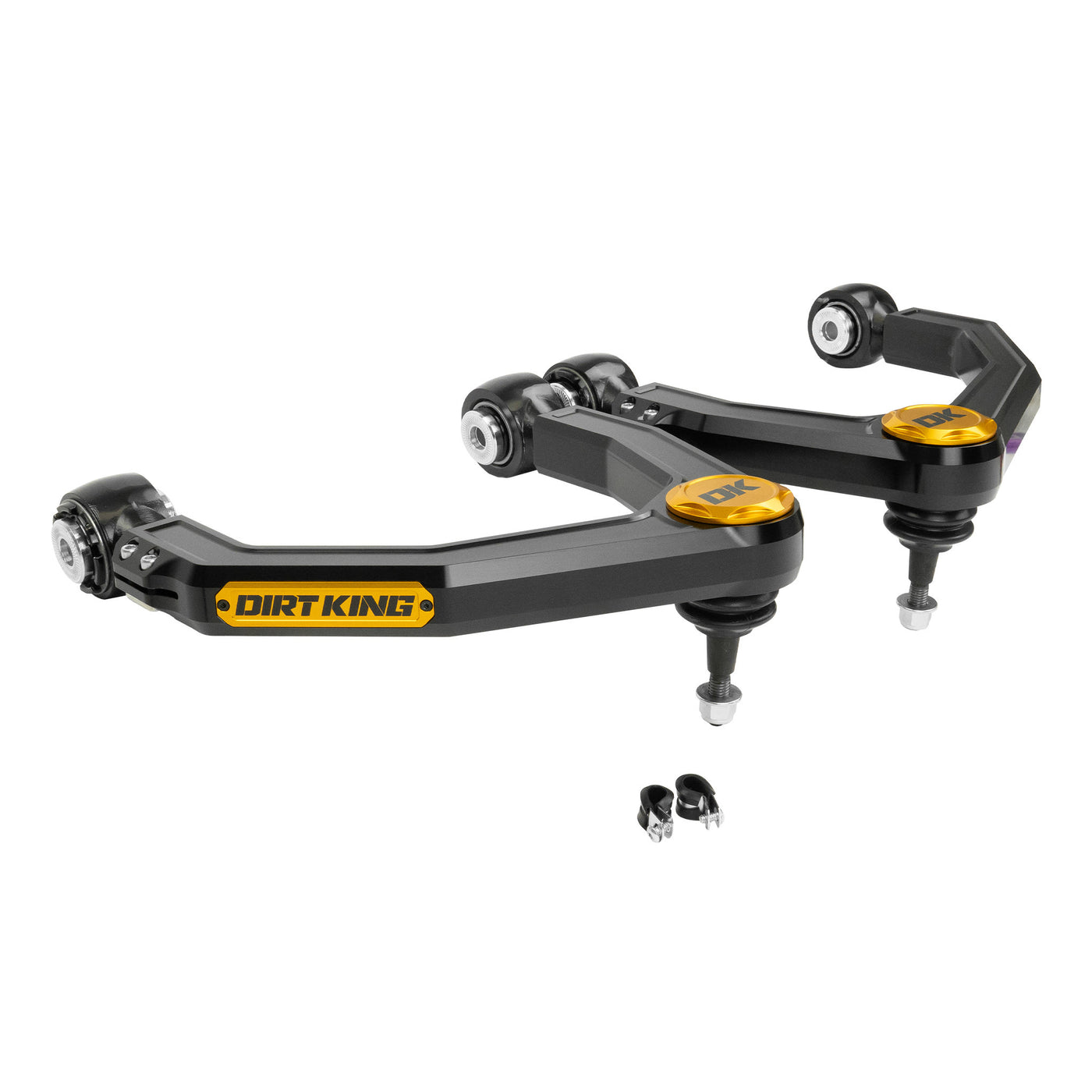 Dirt King Billet UCA's Black Ano Clear Caps Chevy/GMC 1500 2019-25 DK-636923B-CL