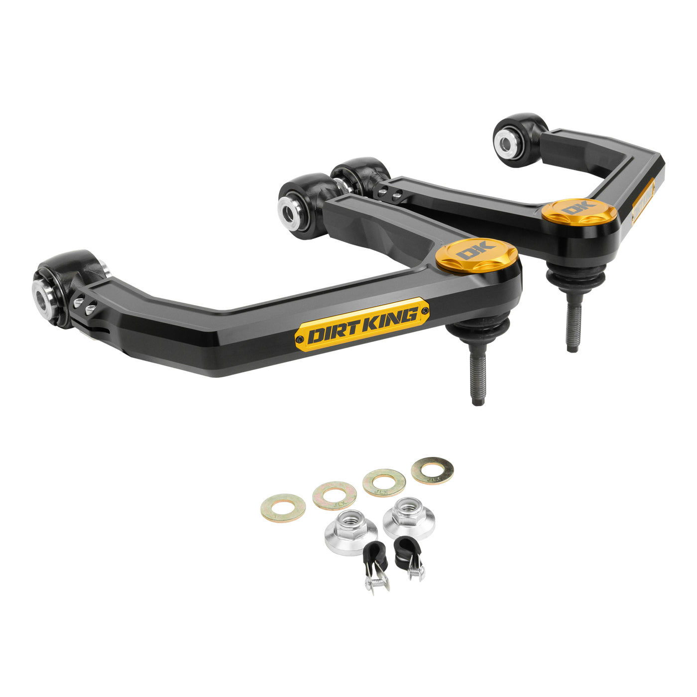 Dirt King Billet Upper Control Arms - Rod Ends - Black Anodize - Blue Caps & Badges for 2022-2025 Toyota Tundra All (DK-816923A-BL) image 1